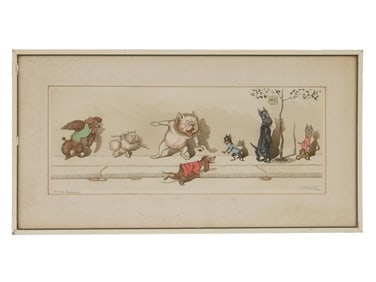 BORIS O KLEIN FRENCH CARTOON COLOR ETCHING