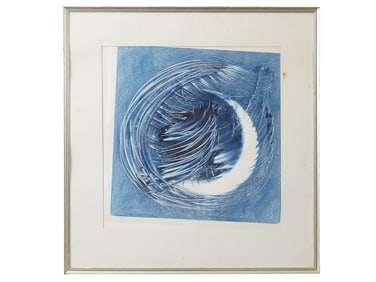 ABSTRACT BLUE MOON MONOPRINT SIGNED BY THE ARTIST