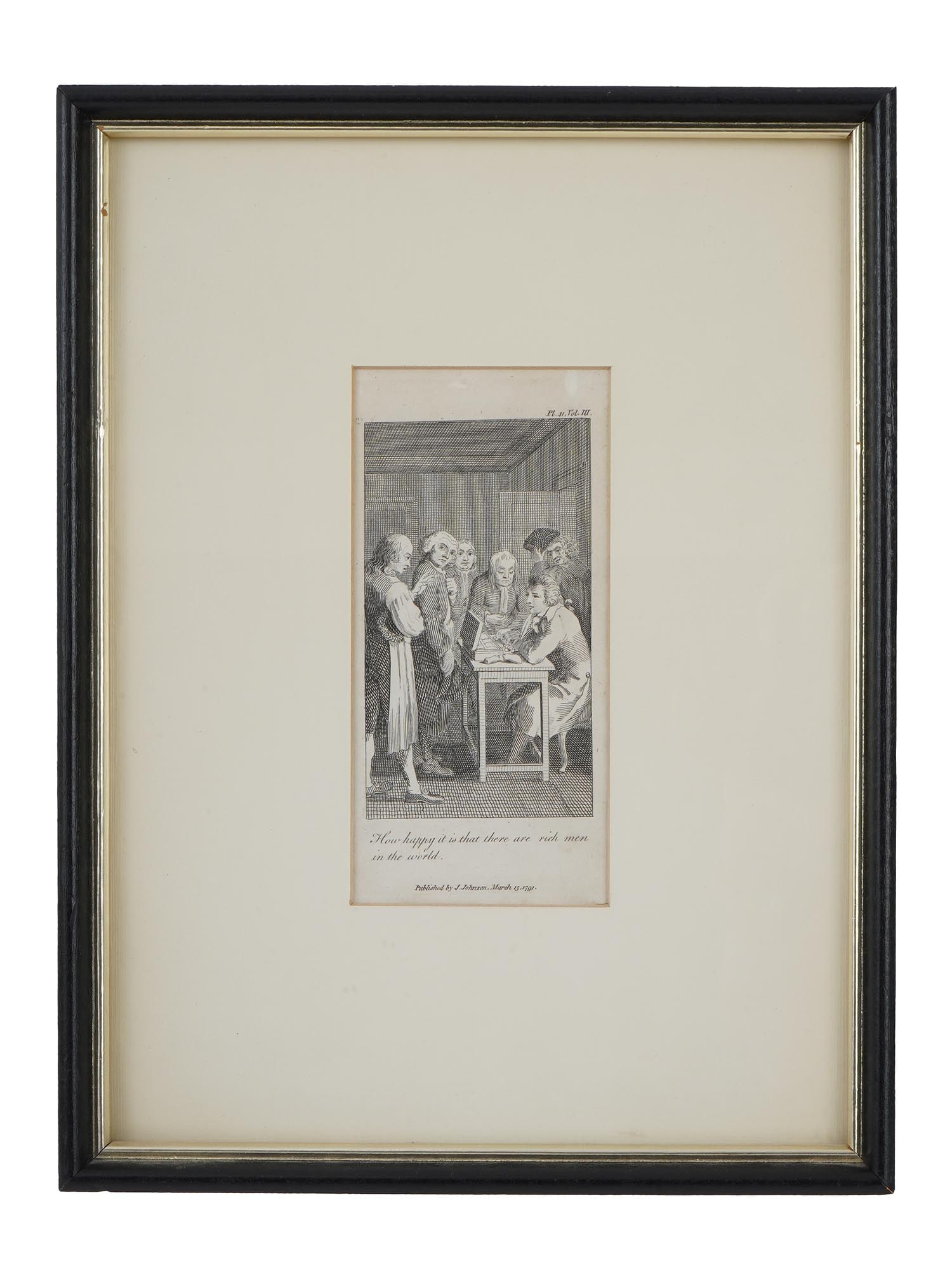 WILLIAM BLAKE ENGLISH ENGRAVED PLATE FROM 1791 BOOK: Engraving on paper by William Blake, 1757 to 1827, a prominent English poet, painter, and printmaker of the Romantic Age. The print is plate 41 from Vol. III of the Elements of Morality for the Use of