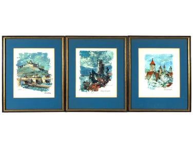 GERMAN LANDSCAPE COLOR LITHOGRAPHS SIGNED
