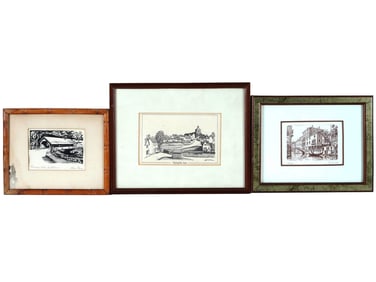 VINTAGE CITYSCAPE LITHOGRAPHS AND ETCHING SIGNED