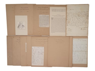 ANTIQUE HANDWRITTEN LETTERS BOOK CLIPPINGS PORTRAITS