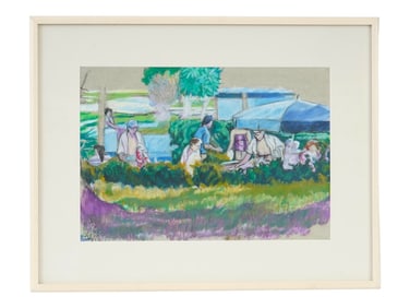 VINTAGE AMERICAN GENRE OIL PASTEL PAINTING SIGNED