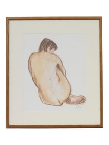 VINTAGE FEMALE NUDE OIL PASTEL PAINTING SIGNED