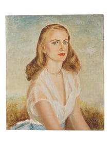 AMERICAN FEMALE PORTRAIT OIL PAINTING BY COMES