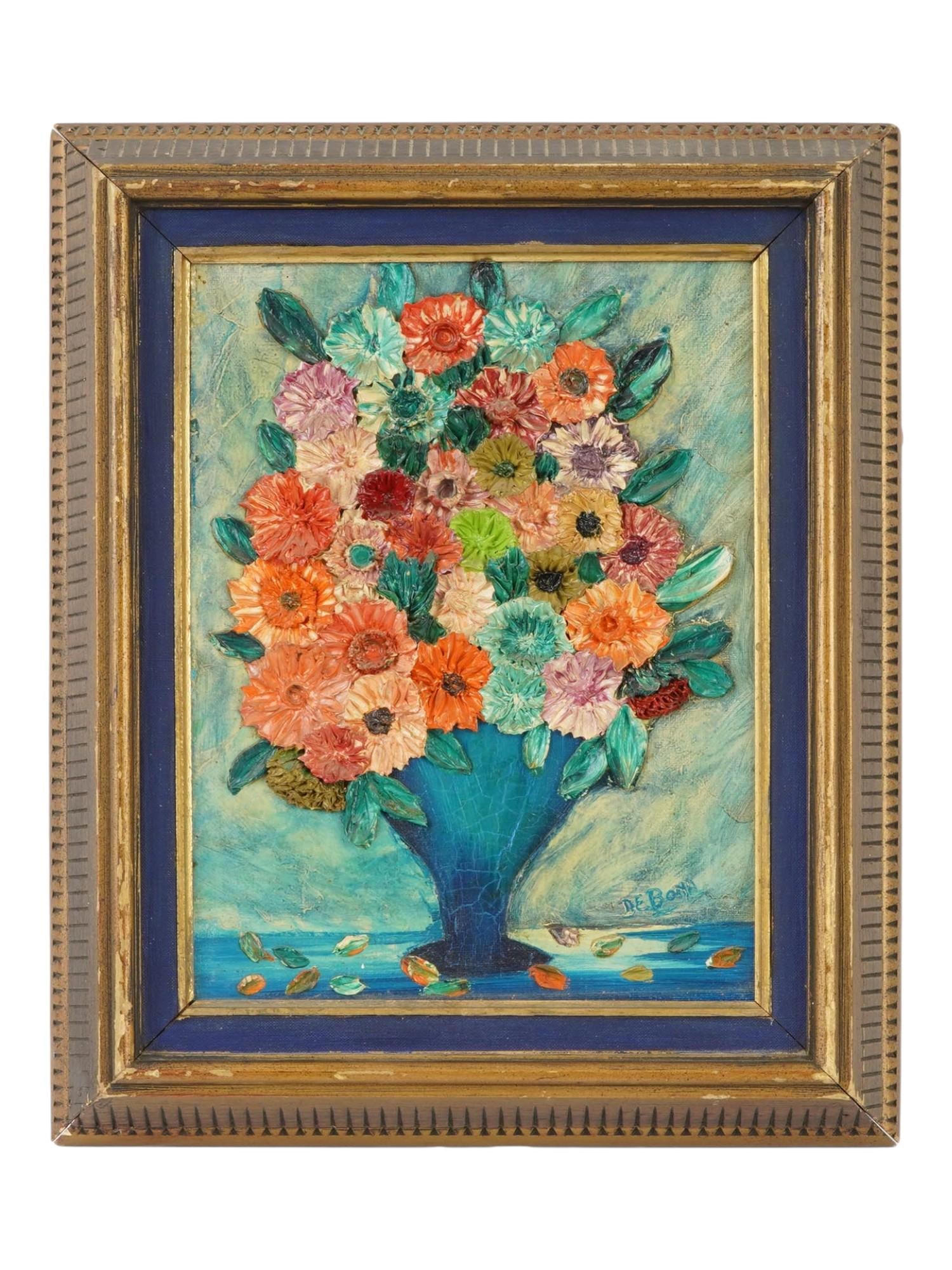 ATTRIBUTED TO OLIVIA DE BONA FRENCH OIL PAINTING: Attributed to Olivia de Bona, French, born 1985, an oil painting on board depicting a still life with flowers. Signed lower right. Olivia de Bona is a Contemporary French painter, known for portraits,