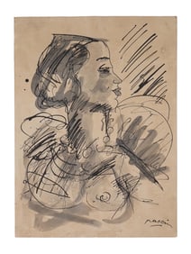 MID CENTURY MIXED MEDIA PAINTING FEMALE PORTRAIT