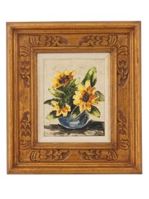 MID CENTURY OIL PAINTING STILL LIFE WITH FLOWERS
