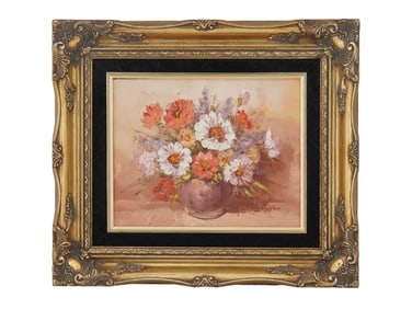 VINTAGE FLORAL STILL LIFE OIL PAINTING SIGNED