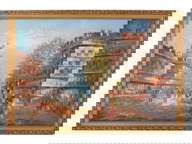 VINTAGE PARISIAN STREET SCENE OIL PAINTING SIGNED