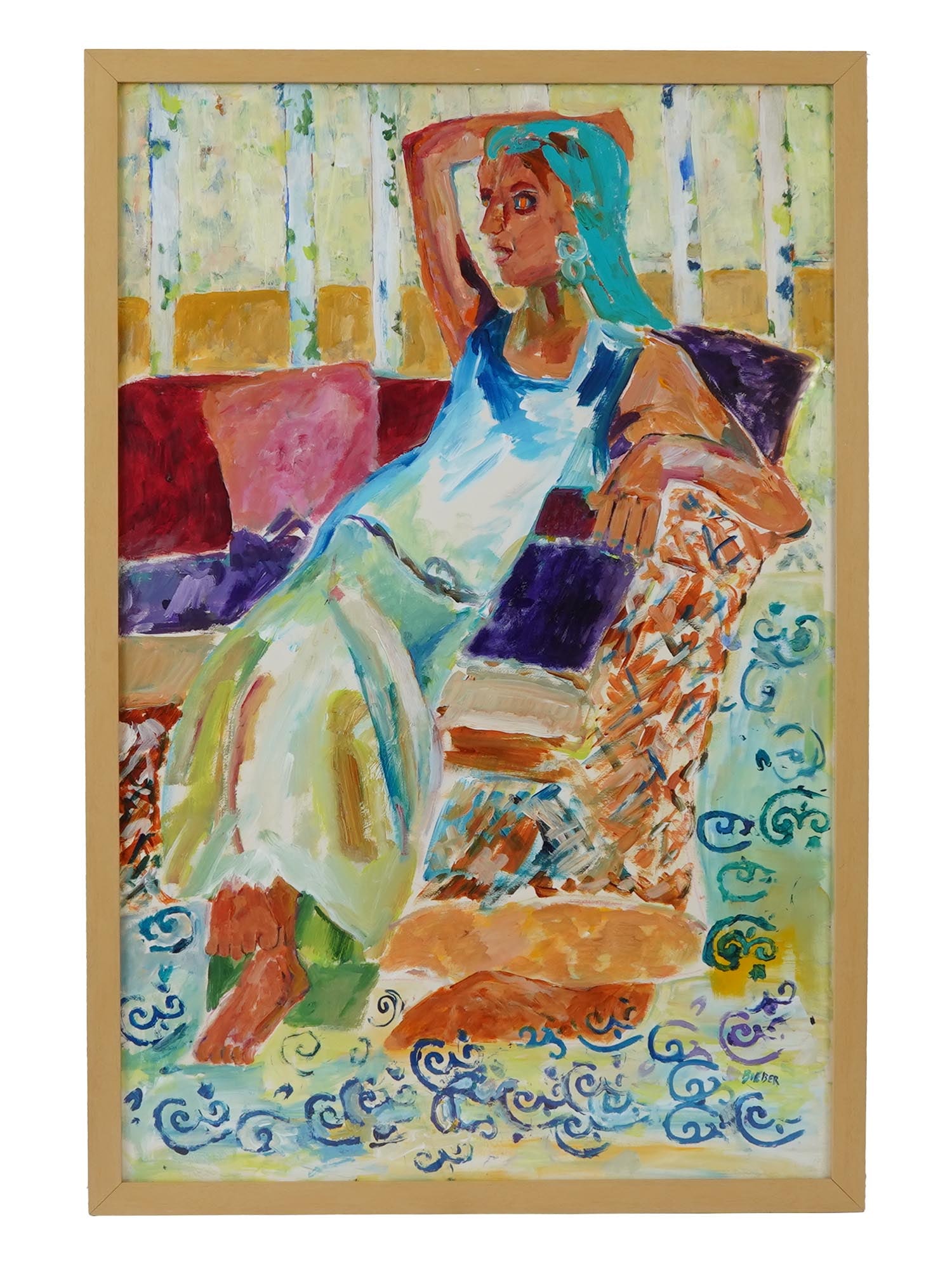 CONTEMPORARY FEMALE PORTRAIT PAINTING SIGNED BIEBER (1 of 7)