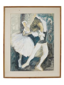 MID CENTURY MIXED MEDIA PAINTING BY HENRY GIRARD BALLET