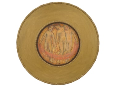 VINTAGE TRIEFF MIX MEDIA ON WOOD BOARD NUDE PAINTING