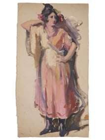 20TH CENTURY SKETCH PORTRAIT OF WOMAN OIL PAINTING
