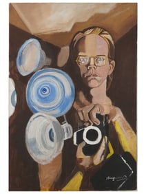 OIL AUTOPORTRAIT PAINTING IN MANNER OF ANDY WARHOL