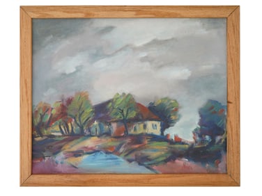 VINTAGE RURAL LANDSCAPE OIL PAINTING SIGNED