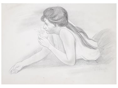 AFTER VICTOR PROUVE FRENCH PORTRAIT GRAPHITE PAINTING