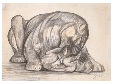 AFTER PAUL JOUVE FRENCH ANIMAL GRAPHITE PAINTING