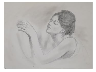 FRENCH PENCIL CHARCOAL PAINTING SIGNED VICTOR PROUVE