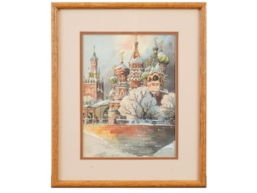 RUSSIAN CITYSCAPE WATERCOLOR PAINTING SIGNED