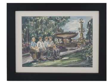 MID CENTURY LANDSCAPE WATERCOLOR PAINTING SIGNED