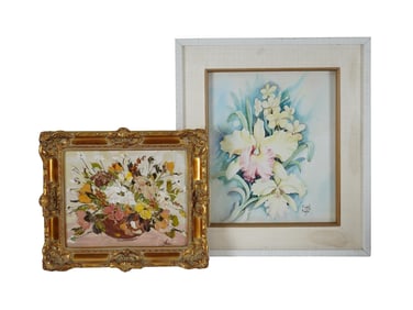 MID CENTURY STILL LIFE PAINTINGS FLOWERS SIGNED