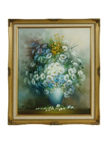AMERICAN PAINTING SIGNED R. CAMPTON STILL LIFE FLOWERS