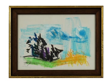 MID CENTURY ABSTRACT MIXED MEDIA PAINTING SIGNED