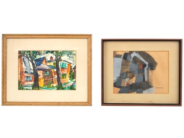 MID CENTURY AMERICAN MIXED MEDIA PAINTINGS SIGNED