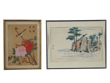 LOT OF CHINESE WATERCOLOR PAINTINGS ON SILK SIGNED