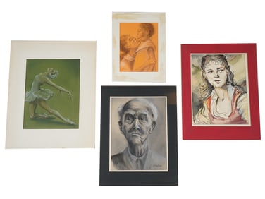 PORTRAIT MIXED MEDIA PAINTINGS SIGNED J. MOLINI