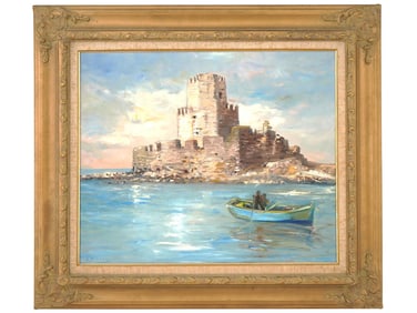 GREEK MARINE SCENE OIL PAINTING BY STEFANO SIDERIS