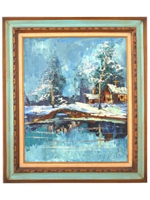 ATTR TO MORRIS KATZ WINTER LANDSCAPE OIL PAINTING