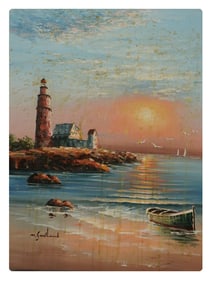 MARINE LIGHTHOUSE OIL PAINTING SIGNED BY M GARTLAND