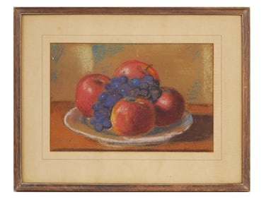 MID CENT FRUIT STILL LIFE PASTEL PAINTING SIGNED