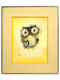 VINTAGE DECORATIVE PAINTING OF AN OWL SIGNED