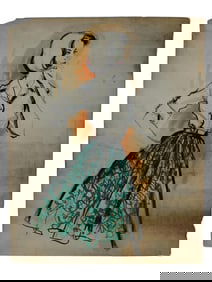 AMERICAN LADY FASHION SKETCH MIXED MEDIA PAINTING