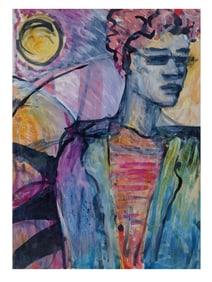 MODERN DOUBLE SIDED PORTRAIT MIXED MEDIA PAINTING