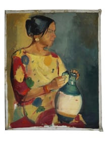 MID CENTURY FEMALE PORTRAIT OIL PAINTING SIGNED