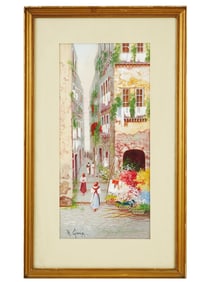 MID CENT ITALIAN CITYSCAPE GOUACHE PAINTING SIGNED