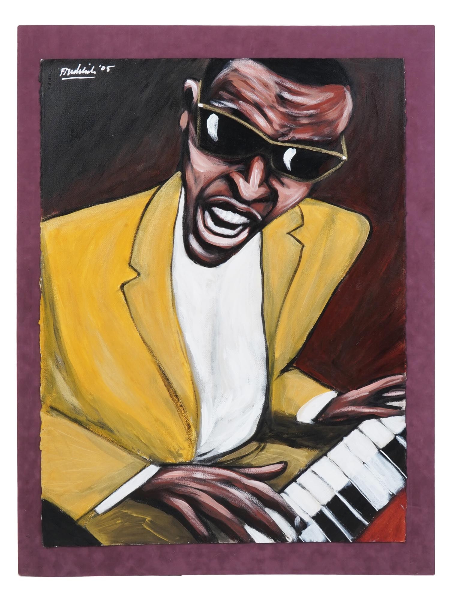 AMERICAN PORTRAIT PAINTING OF RAY CHARLES SIGNED (1 of 4)