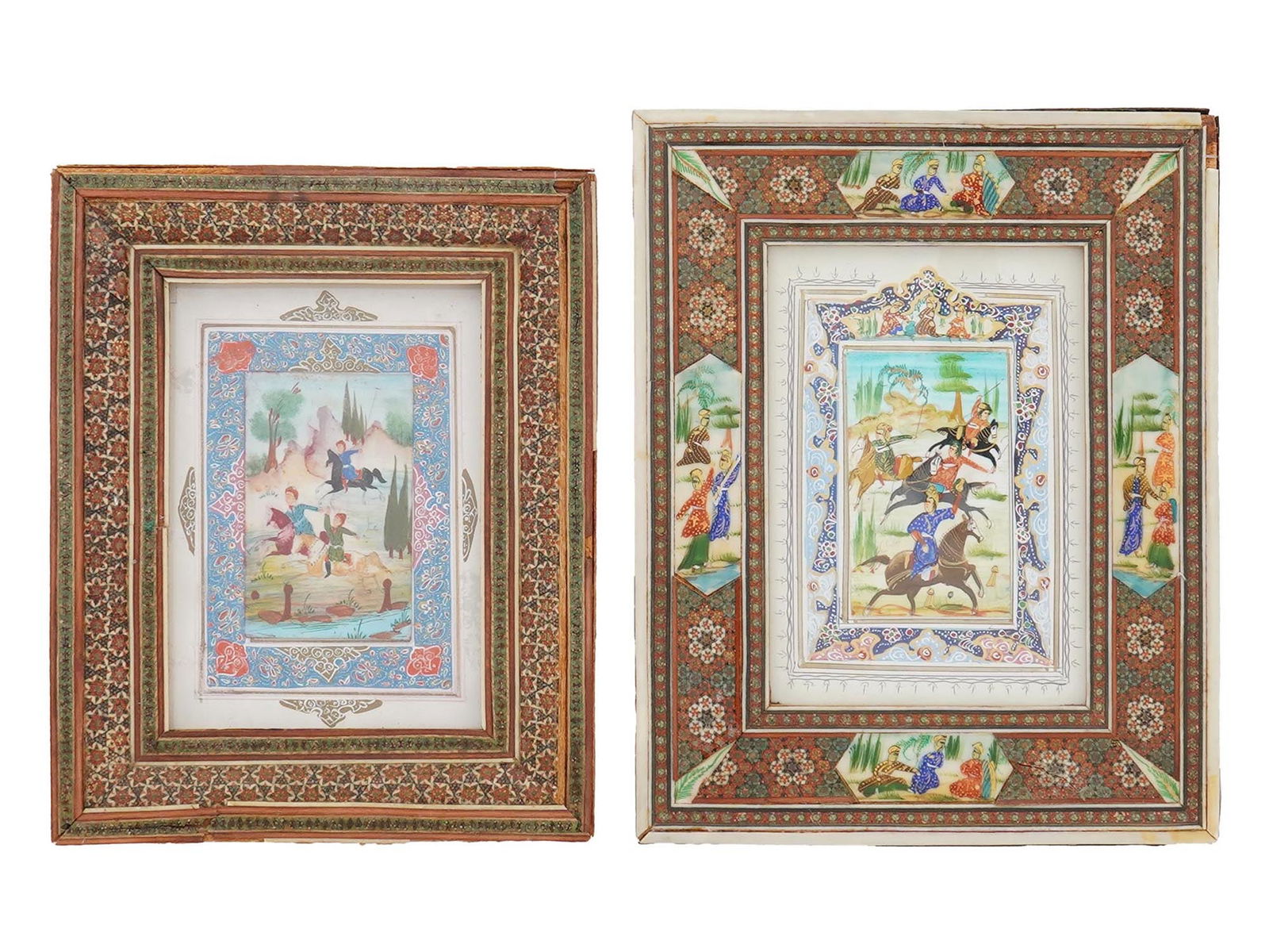 PAIR OF PERSIAN MINIATURE PAINTINGS ON NATURAL PANEL (1 of 5)