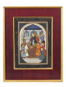 ANTIQUE INDIAN MINIATURE PAINTING COURT SCENE