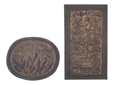 TWO VINTAGE EMBOSSED METAL WALL PANELS W FLOWERS