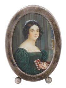 ANTIQUE GERMAN MINIATURE PAINTING IN SILVER FRAME