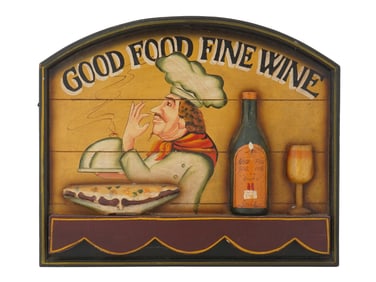 VINTAGE GOOD FOOD FINE WINE KITCHEN WOODEN WALL SIGN