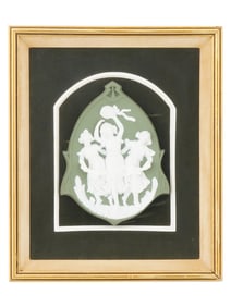 ANTIQUE THREE GRACES JASPERWARE WALL PLAQUE