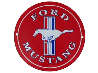 VINTAGE FORD MUSTANG CIRCULAR ENAMELED METAL SIGN
