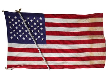 VINTAGE AMERICAN EMBROIDERED COTTON FLAG 50 STARS