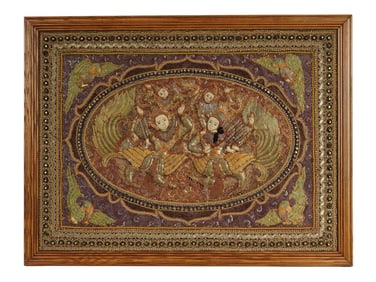 VINTAGE ASIAN FOLK ART BURMESE KALAGA TAPESTRY